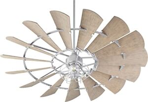 Quorum 97215-9 | Windmill Indoor Fan (Dry) With 3 LED Open Cage Light Kit – 15 Weathered Oak 72″ Wood Blades – Galvanized Finish – With Reversible 6 Speed Wall Control