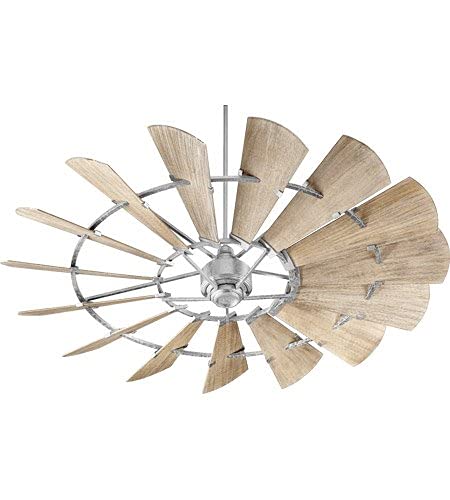 Quorum 97215-9 | Windmill Indoor Fan (Dry) With 3 LED Open Cage Light Kit – 15 Weathered Oak 72″ Wood Blades – Galvanized Finish – With Reversible 6 Speed Wall Control | The Storepaperoomates Retail Market - Fast Affordable Shopping