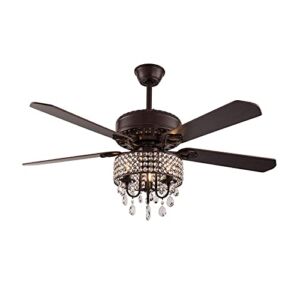 52″ Crystal Ceiling Fan with Lights Remote Control, Classical Modern Ceiling Fan Chandelier with Reversible Blades for Kitchen Bedroom Living Dinning Room (Bronze)