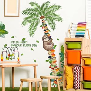 Book Tree Plants Sloth Wall Sticker, Cute Sloth Climbing on The Tree Wall Decal, Removable DIY Vinyl Mural Art Wallpaper Décor for Reading Room Kids Bedroom Nursery Classroom
