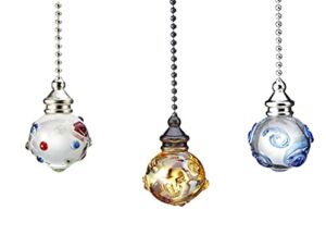 3 Pack Crystal Ceiling Fan Pull Chain with Dotted Whirlpool Glass Decorative Pull Chain Fan Chain Extender for Ceiling Light Lamp Fan chain