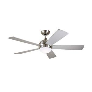 52 Inch Ceiling Fan with Light and Remote Control | Midcentury Modern Fixture with Dimmable LED, Shatter-Resistant Shade, 5 Blades, and Downrod Hanging | Contemporary Home Decor, Brushed Steel
