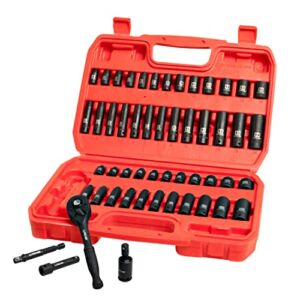 LLNDEI 1/4”Drive Impact Socket Set, 52 PCS Mechanic Tool Set with 72-Tooth Ratchet & Adapter, CR-V, Metric and SAE Sockets with Storage Tool Kit for Household & Automotive Repair & DIY Project