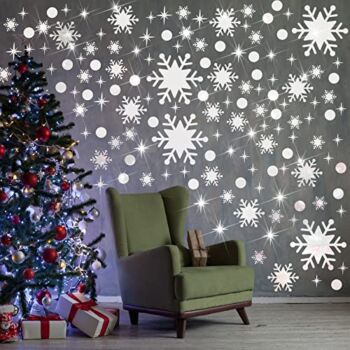 193 Pieces Snowflake Wall Decal Removable Dots Star Wall Decals Christmas Frozen Room Decor 3D Mirror Silver Mirror Acrylic Wall Stickers Peel and Stick Winter Wall Decor for Bedroom Living Room Party | The Storepaperoomates Retail Market - Fast Affordable Shopping