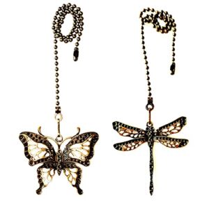 GDQLCNXB Ceiling Fan Pull Chain Ornaments Extension,12 Inches Lighting And Fan Beaded Ball Fan Pull Chain Extender with Connector, Dragonfly and Butterfly Ceiling Fan Pull Chain Set-2Pcs