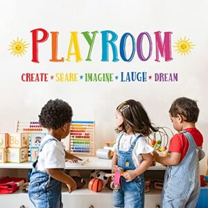 Mfault Large Playroom Rule Wall Decals Stickers, Inspirational Create Share Imagine Laugh Dream Quotes Nursery Classroom Decoration Neutral Bedroom Art, Motivational Words Toddler Kids Room Home Decor