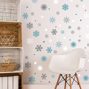 249 Pieces Frozen Room Decor Peel and Stick Frozen Wall Decor Christmas White Snowflake Wall Decal Assorted Blue Vinyl Snowflake Wall Decor Removable Winter Wall Decor for Xmas Party