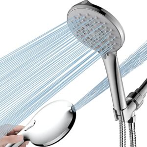 Sufuhom High Pressure 5-mode Handheld Shower Head – Anti-clog Nozzles, Built-in Power Wash to Clean Tub, Tile & Pets, Extra Long 6 ft. Stainless Steel Hose, Overhead Brackets, Washers, Sealant Tape