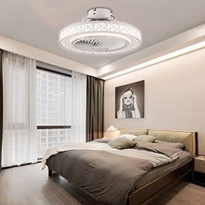 Modern 23 Ceiling Fans with Lights and Remote, Semi Flush Mount Dimmable LED Chandelier Fan Light Kit with Invisible Blades, Color Speed Adjustable, Round Indoor Smart Fan for Bedroom Living Room