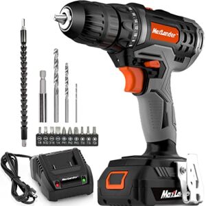 MAXLANDER Cordless Drill Set, 20V Cordless Drill with Battery And Charger, 3/8” Power Drill Cordless, Electric Drill with Variable Speed, 18+1 Position, Power Drill Driver Set for Drilling Wood Metal