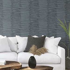 RoomMates RMK12222PL Nikki Chu Navy Blue and Metallic Silver Burundi Thatch Peel and Stick Wallpaper