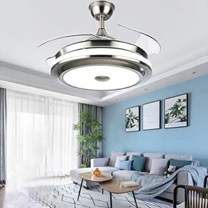 CHLIER 42″ Modern Retractable Ceiling Fan with Lights Remote Control 3 Color Changes, 3 Fan Speed Invisible Blades Ceiling Light Fixture for Bedroom Living Room Dining Room, Silver Brushed Nickel-