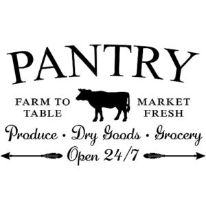 Pantry Farm to Table Market Fresh Produce Dry Goods Grocery, Kitchen Door, Open Glass Door Wall Decal Decor Sign, Beef Cow (18.7”×11.2”)