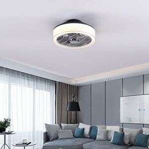 Enclosed Ceiling Fan with Lights and Remote 15inch Bladeless Ceiling Fan Round Semi Flush Mount Low Profile Fan Light 3 Color Dimmable 5 blade 3 Speed for Bedroom Kids Room 36-48W