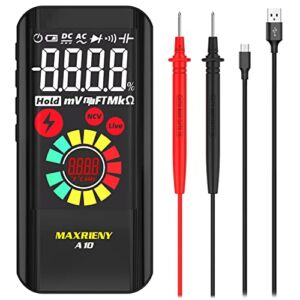 MAXRIENY Digital Multimeter, Rechargeable with Smart Mode, Color LCD 3 Results Display 6000 Counts Auto-Ranging Ohmmeter Capacitance Diode Resistance Hz Duty Cycle V-Alert Live Check Voltage Tester