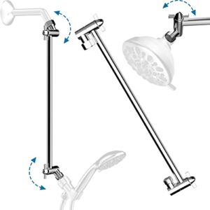 16 Inch Solid Brass Adjustable Shower Head Extension Arm Flexible Height & Angle Shower Arm Extender with Lock Joints, Universal Connection Solid Stainless Steel Shower Extension Arm, Chrome Finish