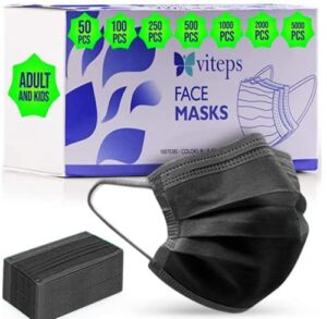 VITEPS Black Disposable Face Mask 3 Ply Protective face Shields (50)