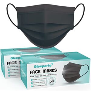 [Pack Of 100] Black Disposable Face Mask, 3-Ply Adult Masks, Facial Cover with Elastic Earloops For Home, Office, School, and Outdoors
