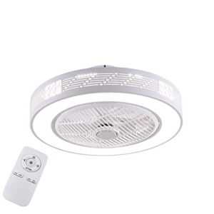 22 Inch Modern LED Ceiling Fan Light White Round Hidden Ceiling Fan with Light Dimmable Wind Speed Adjustable with Remote Control for Bedroom Living Room