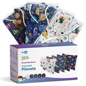 WeCare Disposable Face Masks For Kids, 50 Space and Solar System Planet Theme Print Face Masks, Individually Wrapped
