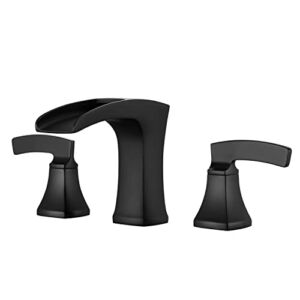 Lexdale Waterfall Bathroom Faucet Widespread Bathroom Vanity Sink Faucet Black Brass 2 Handles Lavatory Bath Faucet with Pop up Drain and Supply Lines