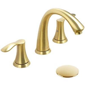 Brushed Gold Bathroom Faucet 3 Hole, Lava Odoro 8 inch Widespread Bathroom Faucet 2 Handle Bathroom Sink Faucet Vanity Faucet with Drain Assembly Supply line, BF405-SG