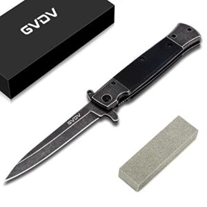GVDV Folding Pocket Knife with G10 Handle, 7CR17 Stainless Steel EDC Knife with Safety Liner Lock, Hunting Camping Hiking Fishing Knife for Men Women, Stonewashed