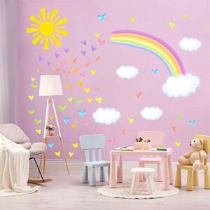 IKEYU Colorful Rainbow Wall Stickers Sun Clouds Wall Decals Watercolor Heart Wall Stickers Large Rainbow Wall Decals for Kids Room Nursery Girls Bedroom Decor