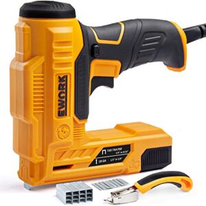 EWORK Electric Staple Gun/Nail Gun Kit for DIY Project and Upholstery, 120V Corded Electric Stapler with Triple Safety Protection, Staple Remover, 400 Pcs 5/8” Brad Nails and 600 Pcs 3/8” Staples.