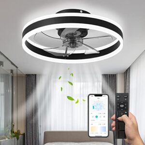 Modern Ceiling Fan with Light, Low Profile Ceiling Fan with Dimmable Light and Remote ,20″ Flush Mount Ceiling Fan 3 Light Color 6 Speed for Bedroom Living Room Dining Room Kitchen (Black)