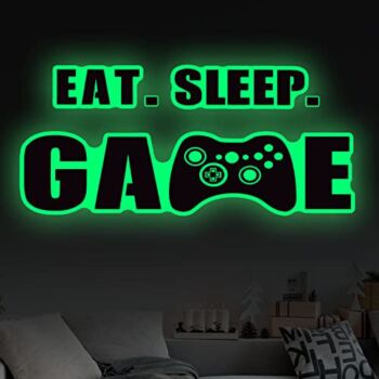 Eat Sleep Game Wall Decal Glow in The Dark Gamer Boy Wall Stickers Vinyl Video Game Wall Decor Gaming Controller Wall Decals for Boys Room Kids Bedroom Home Playroom Decoration | The Storepaperoomates Retail Market - Fast Affordable Shopping
