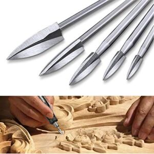 Wood Carving Tools, 5 PCS Engraving Drill Accessories Bit Wood Crafts Grinding Woodworking Tool with 1/8” Shank Universal Fitment for Rotary Tools