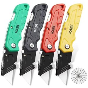 KATA 4-PACK Folding Utility Knife,Heavy Duty Box Cutter with 20pcs SK5 Quick Change Blades,Safety Lock Back Design,Used for Cutting Cartons,Cardboards and Boxes