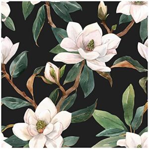 HaokHome 93086 Vintage Floral Peel and Stick Wallpaper Black/White/Green Removable for Bedroom Decorations 17.7in x 118in