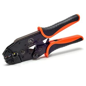 Ratchet Wire Hand Crimp Tool For Insulated Terminals 20-10 AWG – Ergonomic Crimping Pliers With 3 Crimping Cavities & Adjustable Compression Wheel – Wire Crimpers Made From Industrial Grade Steel
