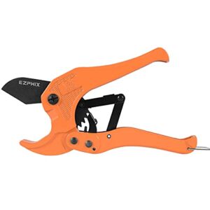 EZPHIX Pipe and Tube Cutter, Ratcheting Hose Cutter One-Hand Fast Pipe Cutting Tool with Ratchet Drive for Cutting Less Than 1-1/4″ O.D. PEX, PVC, and PPR Pipe (orange42mm)