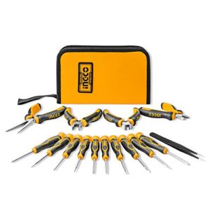 INGCO 15 PCS Plier Sets and Screwdriver Sets Diagonal cutting pliers Long Needle-nose pliers end cutting pliers for small appliance repair, small hobby projects