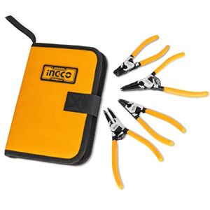 INGCO 4pcs Snap Ring Pliers Set, 5-inch Internal/External Circlip Plier Set Heavy Duty Straight/Bent Tip Retaining Ring Pliers with a Storage Bag HCCPS26125