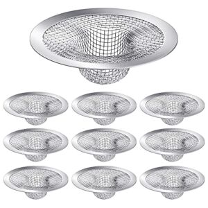10 Pieces Stainless Steel Slop Basket Filter Trap Mesh Metal Sink Drain Strainer Heavy Duty Drain Stoppers for Kitchen Sink Bathroom Bathtub Wash Floor Balcony Drain Hole (2.75 Inch Outside Diameter)