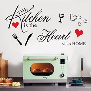 Vinyl Wall Sticker Quotes The Kitchen is The Heart of The Home Wall Decals with Red Heart Wall Stickers for Kitchen Dining Room Living Room Wall Decor Home Decoration.