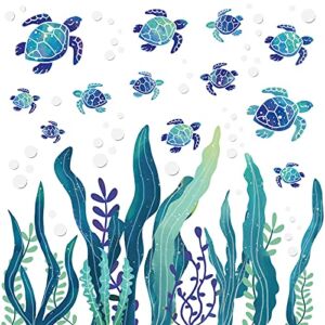 Sea Turtle Wall Decals 3D Ocean Grass Seaweed Stickers Under The Sea Wall Decals Decor Bubbles Peel and Stick Removable Vinyl Underwater Wall Sticker for Kids Bathroom Bedroom Nursery Room Decoration