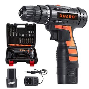 Cordless Drill Driver Kit, OUZRS 16.8V Power Drill Set 18+3 Torque, 3/8″ Keyless Chuck, 24 Pcs Accessories, Variable Speed & Built-in LED Light Electric Screw Driver for Home Improvement & DIY Project