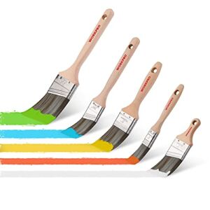 WORKPRO Paint Brushes Set, 5-Piece Professional Flat and Angle Sash Paint Brush with Wood Handle for Walls, Trim, Cabinets, Doors, Fences, Decks, Crafts, DIY, and Stains