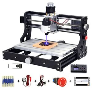 Kocriz 2 in 1 CNC 3018 Pro Router Machine with 5.5W Laser, Desk Top Mini CNC Wood Router Kits, 3 Axes with Knobs Engraving Milling Machine Cutting Acrylic Plastics Soft Metal Resin Carving Arts Crafts