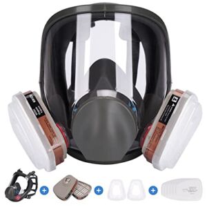 Whspndu 15 in 1 Full Face Large Size Respirator, Widely Used in Organic Gas, Paint Sprayer, Chemistry, Woodworking (Grey)