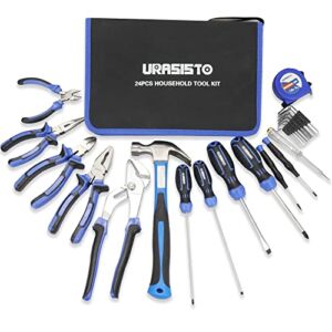 URASISTO 24-Piece Household Tool Kit for Men Repair Hand Tool Set Bag with Hammer, Screwdriver,Pliers, Wrench set with Storage Bag