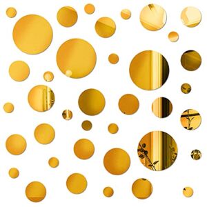 66 Pieces Gold Mirror Wall Decor Living Room, Circle Wallpaper for Kitchen, Hallway Polka Dot Wall Decals, Funny Wall Stickers for Bedroom, Aesthetic Room Decor for Teen Girls.