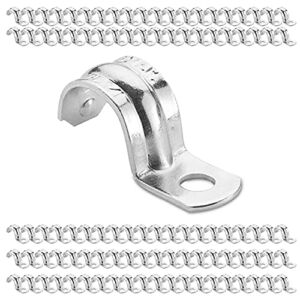 OhLectric 1 Hole 1/2 Inch Pipe Strap – Reinforced Rib For Extra Strength – Zinc-Plated Steel Pipe Strap Clamp For EMT Conduit – Snap-On Installation – Pack Of 100; OL-43022