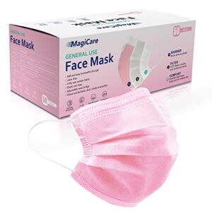 MagiCare Pink Masks Disposable – Feminine Color Pink Mask – Comfortable, Soft, Breathable 3 Ply Pink Face Mask – Premium Pink Disposable Face Masks for Women – 50/Box