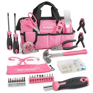 Hi-Spec 34pc Pink Small Home DIY Tool Kit for Women, College & Office. Ladies Basic Mini Tool Bag Set